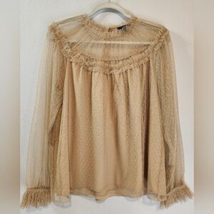 J. Crew Vintage Inspired Ruffle Collar Mesh Blouse In Antique Camel Size Medium